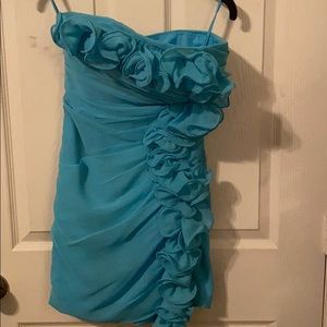 Strapless blue cocktail dress